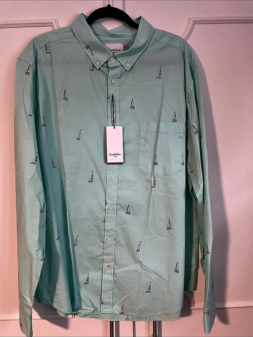 Goodfellow & Co Sailboat Print Cotton Shirt in Green XXL NWT